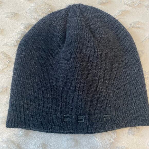 Tesla Motors Company Official Gear Beanie Hat Cap Knit Charcoal Grey Gray Skull